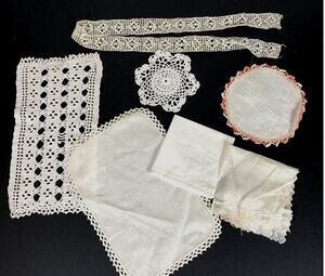 Doily Lot of7, White Ivory Vintage Cottage Cabin Lace Chair Back Handkerchief